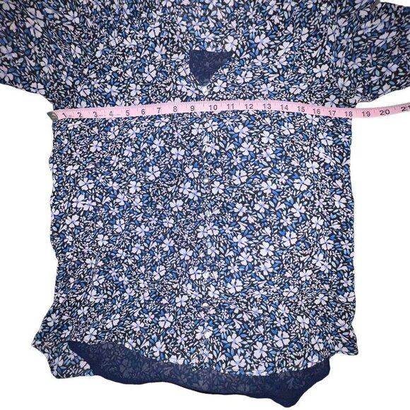 1. STATE Womens Blue Floral Smocked Cuffs Pullover Long‎ Sleeve V Neck Top XS - Picture 6 of 11